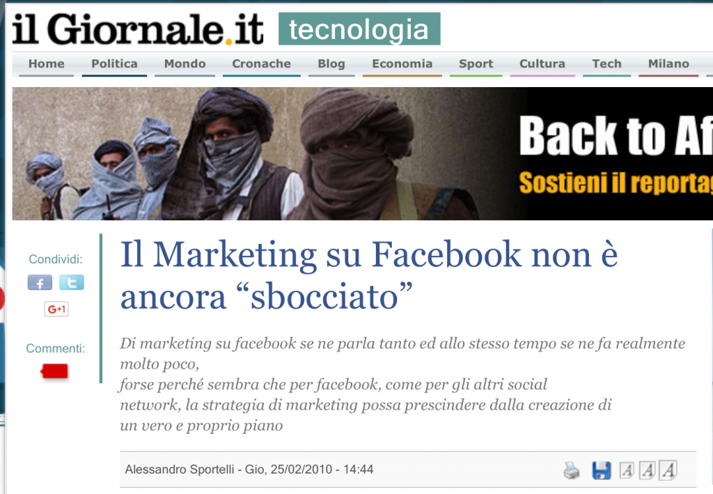 Ilgiornale.it: Articolo su Facebook